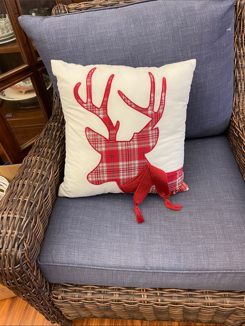 Red Plaid Reindeer Holiday Throw Pillow - Home Holiday